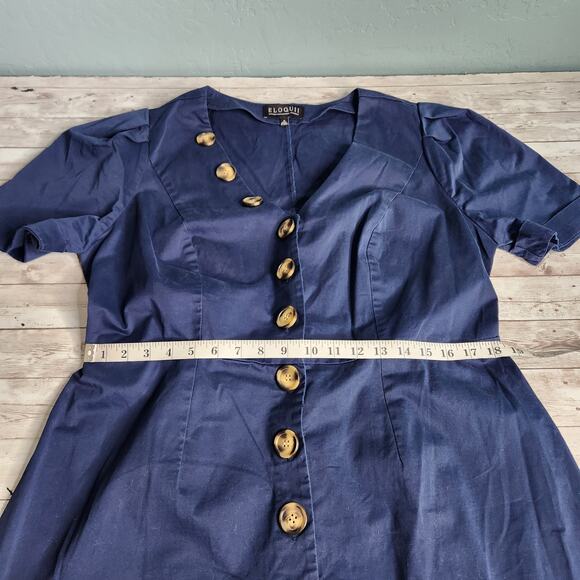 Eloquii Button Front A-Line Navy Blue Dress Size 16 - Picture 8 of 10